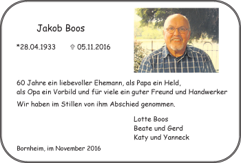 Anzeige von Jakob Boos von  Schaufenster/Blickpunkt 