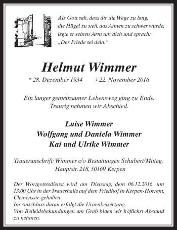 Anzeige von Helmut Wimmer von  Werbepost 