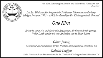 Anzeige von Otto Kirst von Kölner Stadt-Anzeiger / Kölnische Rundschau / Express