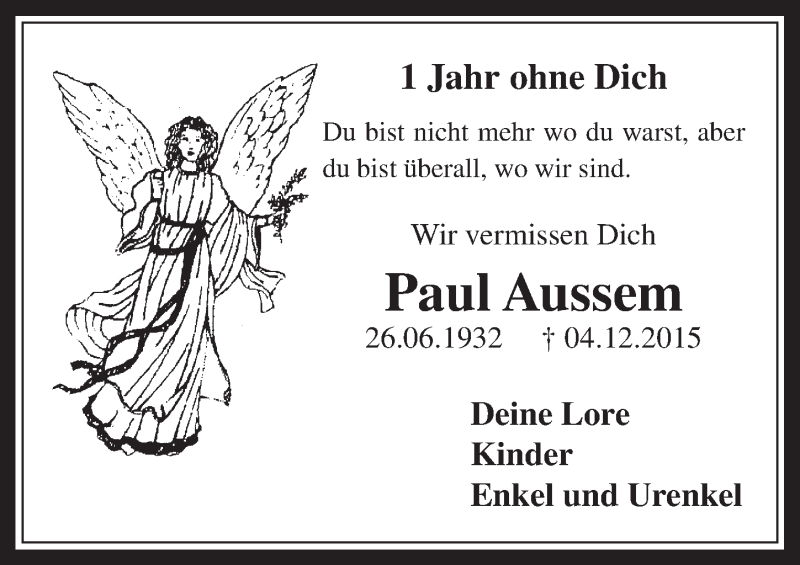  Traueranzeige für Paul Aussem vom 30.11.2016 aus  Werbepost 