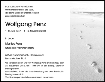 Anzeige von Wolfgang Penz von  Anzeigen Echo 