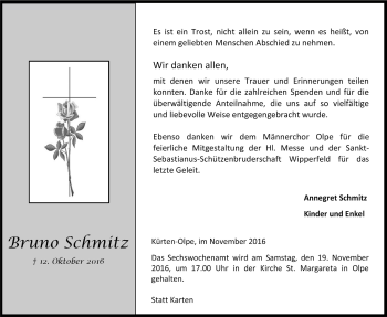 Anzeige von Bruno Schmitz von  Bergisches Handelsblatt 