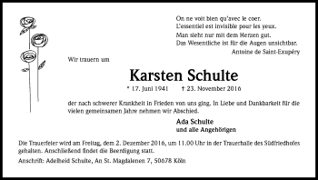 Anzeige von Karsten Schulte von Kölner Stadt-Anzeiger / Kölnische Rundschau / Express