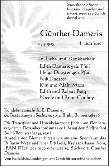 Anzeige von Günther Dameris von  Schlossbote/Werbekurier 