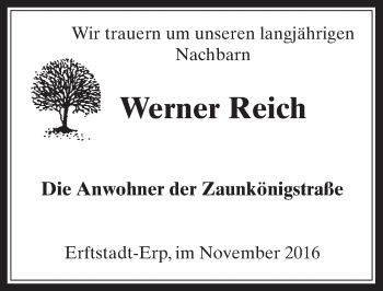 Anzeige von Werner Reich von  Werbepost 