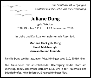 Anzeige von Juliane Dung von Kölner Stadt-Anzeiger / Kölnische Rundschau / Express