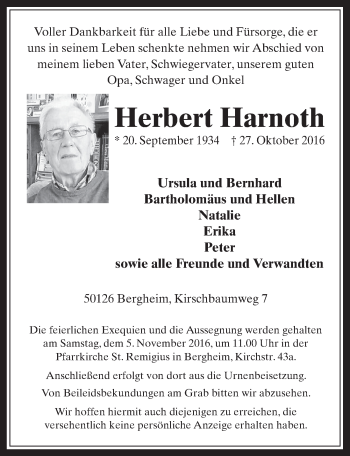 Anzeige von Herbert Harnoth von  Werbepost 
