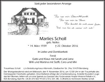 Anzeige von Marlies  Scholl von  Bergisches Handelsblatt 