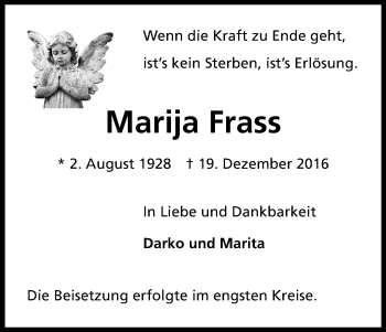 Anzeige von Marija Frass von Kölner Stadt-Anzeiger / Kölnische Rundschau / Express