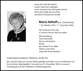 Anzeige von Maria Althoff von Kölner Stadt-Anzeiger / Kölnische Rundschau / Express