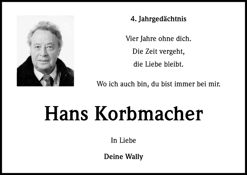  Traueranzeige für Hans Korbmacher vom 18.07.2023 aus Kölner Stadt-Anzeiger / Kölnische Rundschau / Express