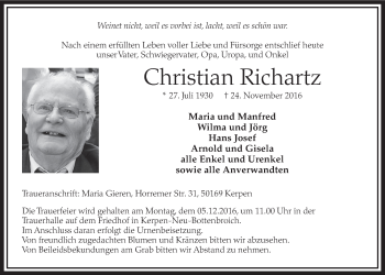 Anzeige von Christian Richartz von  Sonntags-Post 