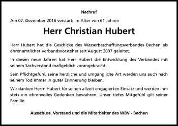 Anzeige von Christian Hubert von Kölner Stadt-Anzeiger / Kölnische Rundschau / Express