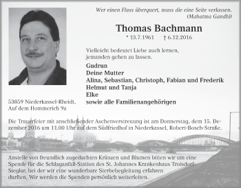 Anzeige von Thomas Bachmann von  Extra Blatt 