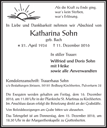 Anzeige von Katharina Sohn von  Werbepost 