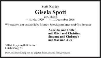 Anzeige von Gisela Spott von  Werbepost 
