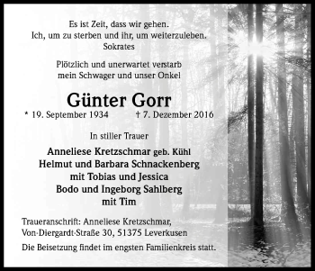 Anzeige von Günter Gorr von Kölner Stadt-Anzeiger / Kölnische Rundschau / Express