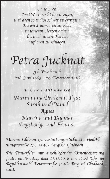 Anzeige von Petra Jucknat von  Bergisches Handelsblatt 