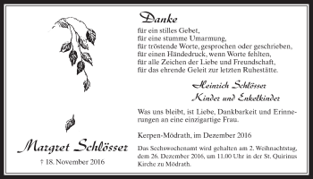 Anzeige von Margret Schlösser von  Werbepost 