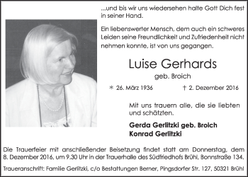Anzeige von Luise Gerhards von  Schlossbote/Werbekurier 