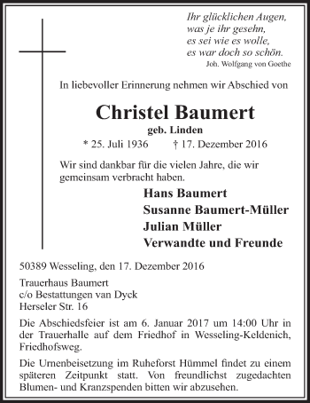 Anzeige von Christel Baumert von  Schlossbote/Werbekurier 