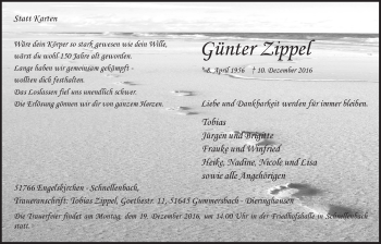 Anzeige von Günter Zippel von  Anzeigen Echo 