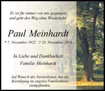 Anzeige von Paul Meinhardt von Kölner Stadt-Anzeiger / Kölnische Rundschau / Express