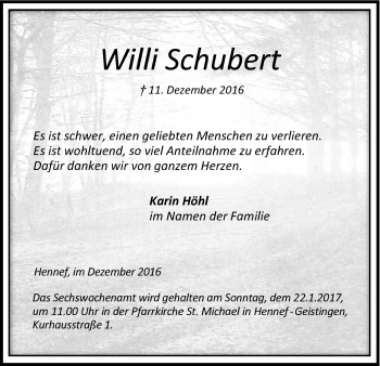 Anzeige von Wilhelm Schubert von Kölner Stadt-Anzeiger / Kölnische Rundschau / Express
