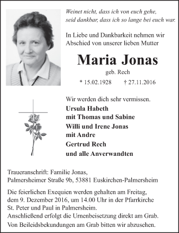 Anzeige von Maria Jonas von  Blickpunkt Euskirchen 