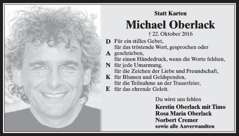  Traueranzeige für Michael Oberlack vom 07.12.2016 aus  Wochenende 