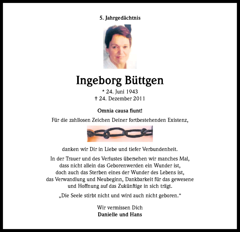  Traueranzeige für Ingeborg Büttgen vom 24.12.2016 aus Kölner Stadt-Anzeiger / Kölnische Rundschau / Express