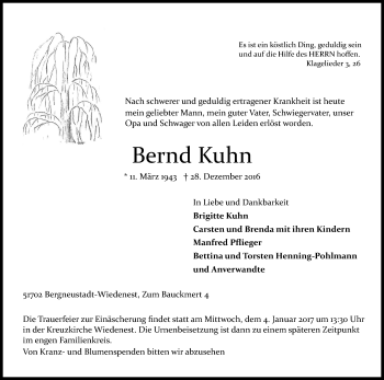 Anzeige von Bernd Kuhn von Kölner Stadt-Anzeiger / Kölnische Rundschau / Express