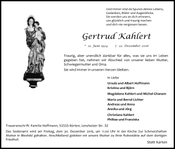 Anzeige von Gertrud Kahlert von Kölner Stadt-Anzeiger / Kölnische Rundschau / Express