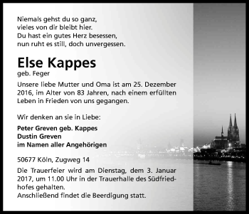 Anzeige von Else Kappes von Kölner Stadt-Anzeiger / Kölnische Rundschau / Express