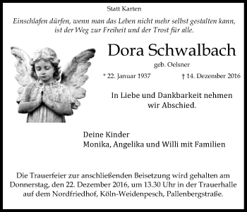 Anzeige von Dora Schwalbach von Kölner Stadt-Anzeiger / Kölnische Rundschau / Express