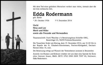 Anzeige von Edda Rodermann von Kölner Stadt-Anzeiger / Kölnische Rundschau / Express
