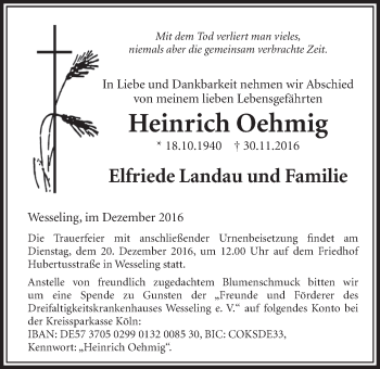 Anzeige von Heinrich Oehmig von  Schlossbote/Werbekurier 