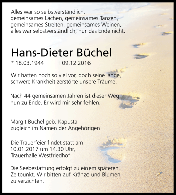 Anzeige von Hans-Dieter Büchel von Kölner Stadt-Anzeiger / Kölnische Rundschau / Express