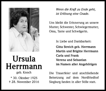 Anzeige von Ursula Herrmann von Kölner Stadt-Anzeiger / Kölnische Rundschau / Express