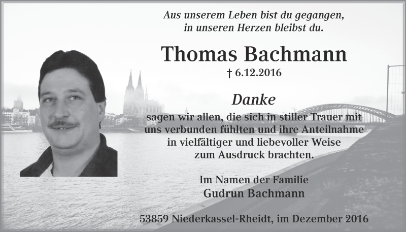  Traueranzeige für Thomas Bachmann vom 28.12.2016 aus  Extra Blatt 