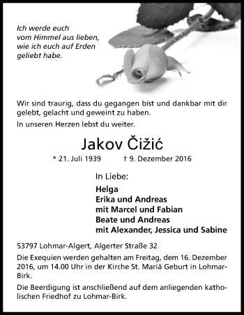 Anzeige von Jakov Cizic von Kölner Stadt-Anzeiger / Kölnische Rundschau / Express