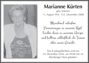 Anzeige von Marianne Kürten von  Bergisches Handelsblatt 