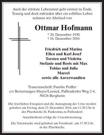Anzeige von Ottmar Hofmann von  Werbepost 