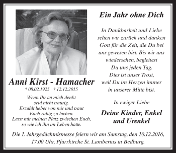 Anzeige von Anni Kirst Hamacher von  Werbepost 