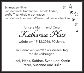 Anzeige von Katharina Platz von  Bergisches Sonntagsblatt 