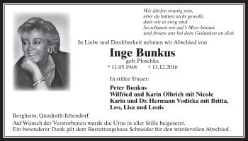 Anzeige von Inge Bunkus von  Werbepost 