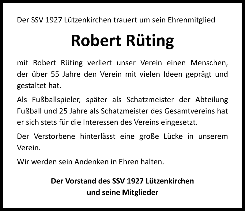  Traueranzeige für Robert Rüting vom 10.12.2016 aus Kölner Stadt-Anzeiger / Kölnische Rundschau / Express