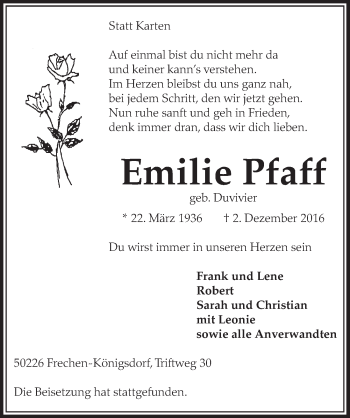 Anzeige von Emilie Pfaff von  Sonntags-Post 