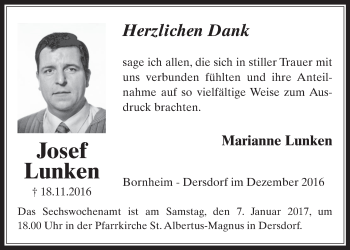 Anzeige von Josef Lunken von  Schaufenster/Blickpunkt 