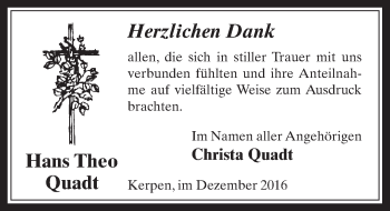 Anzeige von Hans Theo Quadt von  Werbepost 